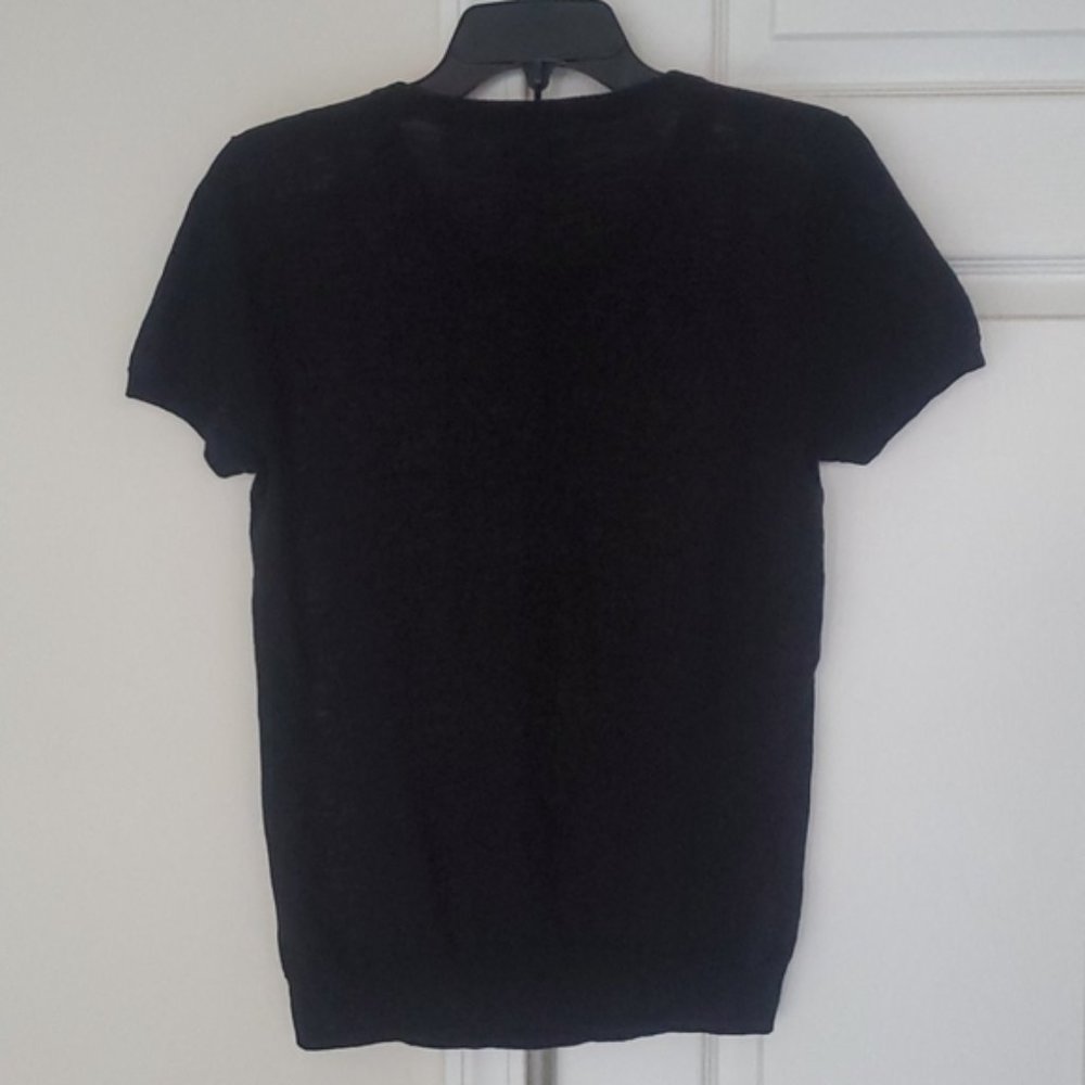 J. Crew Black Ivory Short Sleeve Floral Print Top - Picture 2 of 4